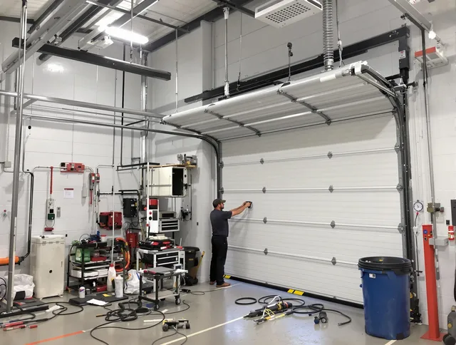 San Jacinto Garage Door Repair certified technician performing commercial door repair at a San Jacinto business facility
