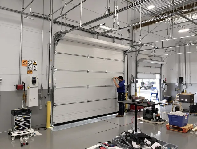 Commercial garage door repair being performed by San Jacinto Garage Door Repair expert in San Jacinto