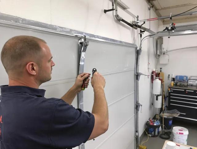 Before and after garage door dent repair by San Jacinto Garage Door Repair in San Jacinto