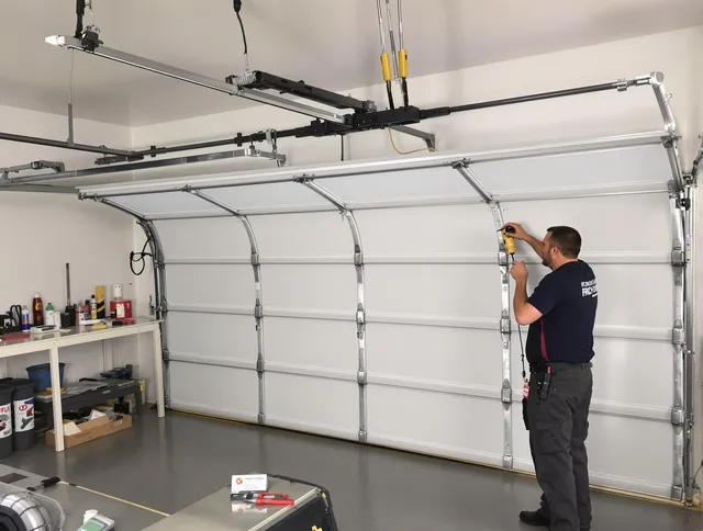 San Jacinto Garage Door Repair certified technician performing overhead door system repair in San Jacinto